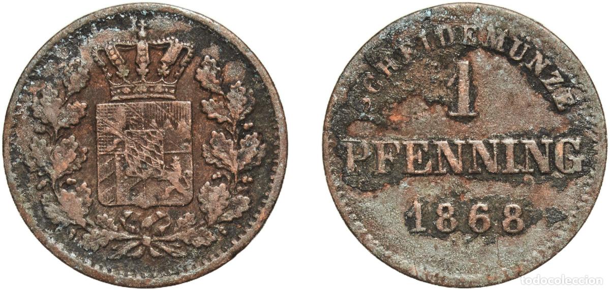 Monedas antiguas de Europa: Germany Kingdom of Bavaria German states 1868 1 Pfenning - Maximilian II Copper Munich Mint (139400