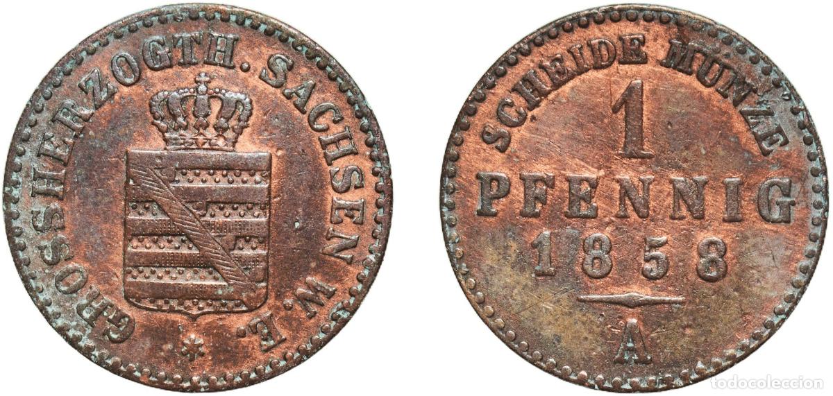 Monedas antiguas de Europa: Germany Grand Duchy of Saxe-Weimar-Eisenach German states 1858 A 1 Pfennig - Charles Alexander Copp