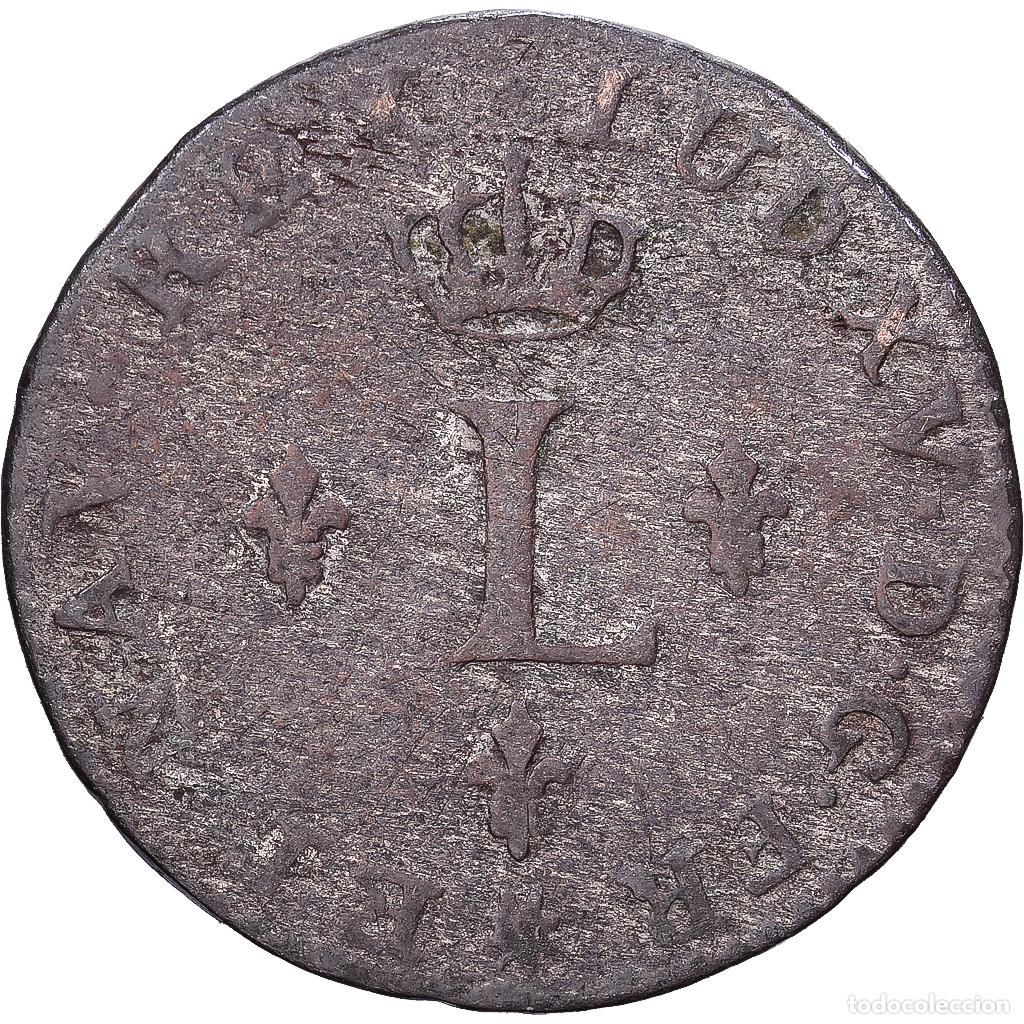Monedas antiguas de Europa: [#139901] Francia, Louis XV, 1 Sol, 1740, Lyon, Plata, BC+, Gadoury:278