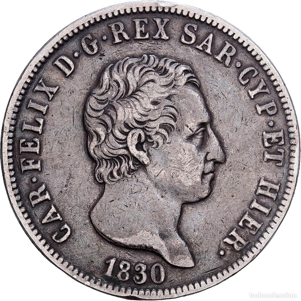 Monedas antiguas de Europa: [#1540024] Estados italianos, SARDINIA, Carlo Felice, 5 Lire, 1830, Genoa, Plata, MBC