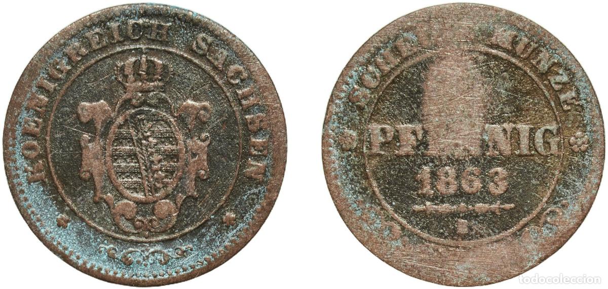 Monedas antiguas de Europa: Germany Kingdom of Saxony German states 1863 1 Pfennig - John Copper Dresden Mint (4484253) 1.36g V
