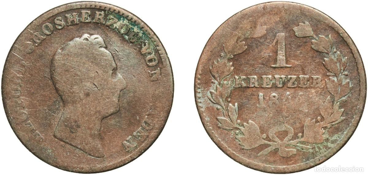 Monedas antiguas de Europa: Germany Grand Duchy of Baden German states 1844 &frac12; Kreuzer - Leopold I Copper Staatliche M&uuml;nze Baden