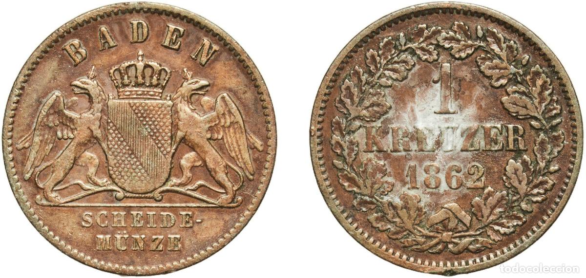 Monedas antiguas de Europa: Germany Grand Duchy of Baden German states 1862 1 Kreuzer - Friedrich I Copper Staatliche M&uuml;nze Bad