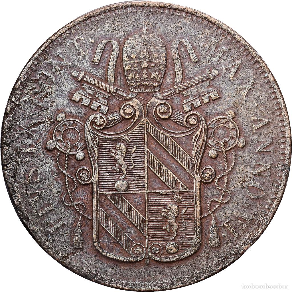 Monedas antiguas de Europa: [#139790] Papal States, Pius IX, 5 Baiocchi, 1852, Rome, Cobre, MBC+, KM:1356