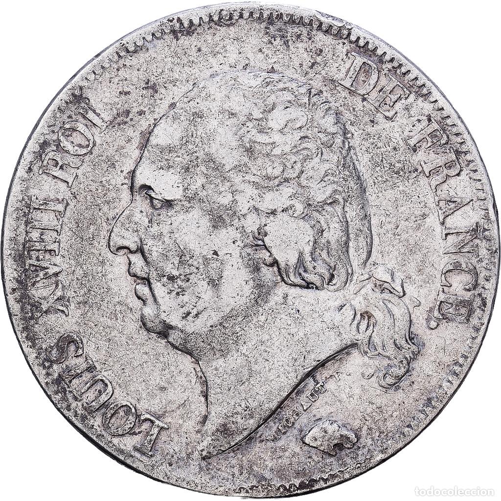 Monedas antiguas de Europa: [#1540079] Francia, Louis XVIII, 5 Francs, Louis XVIII, 1823, Paris, Plata, BC+, KM:711.1
