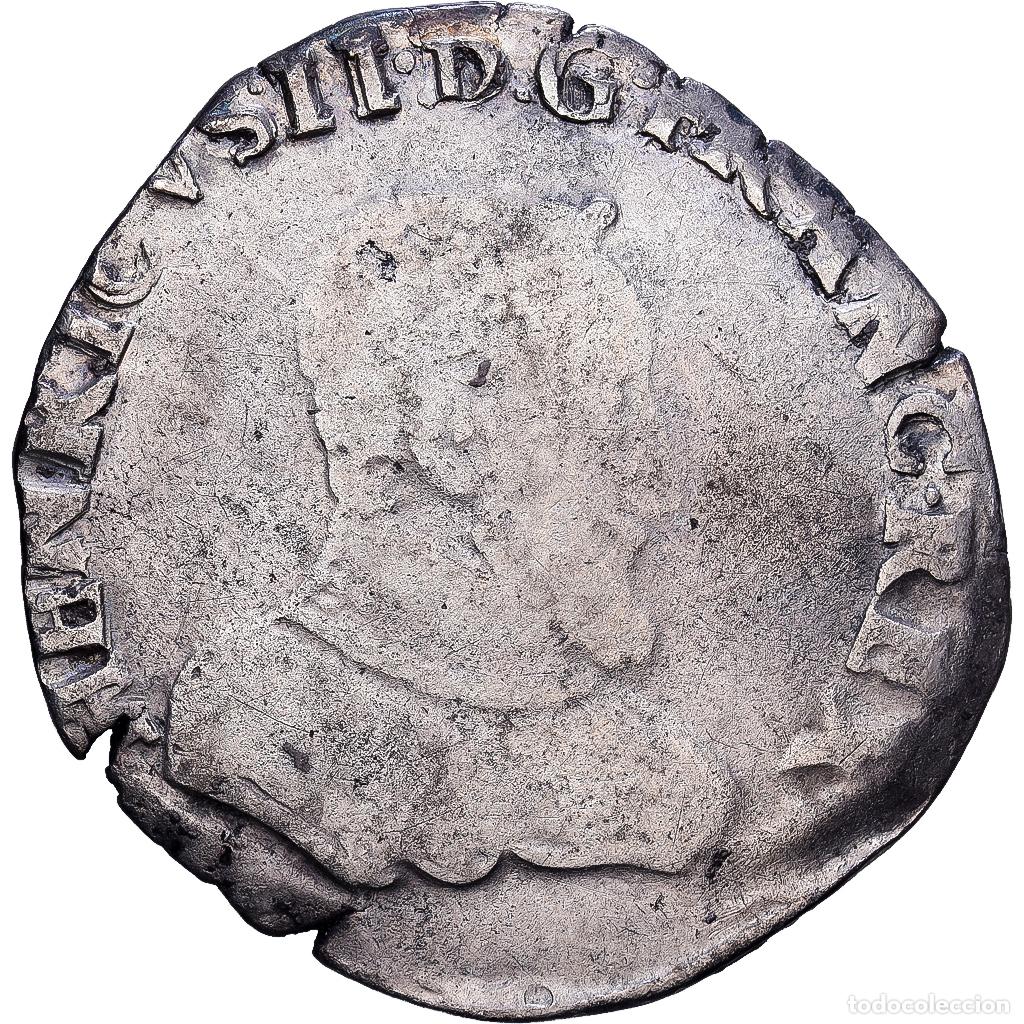 Monedas antiguas de Europa: [#139733] Francia, Henri II, Teston &agrave; la t&ecirc;te nue, 1560, Lyon, Plata, BC+, Gadoury:373a