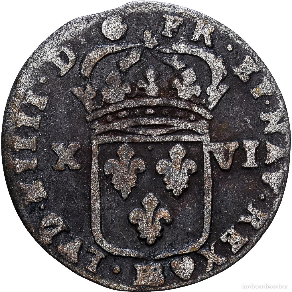 Monedas antiguas de Europa: [#139615] Francia, Louis XIV, 16 Deniers, 1708, Strasbourg, Vell&oacute;n, BC+, Gadoury:96