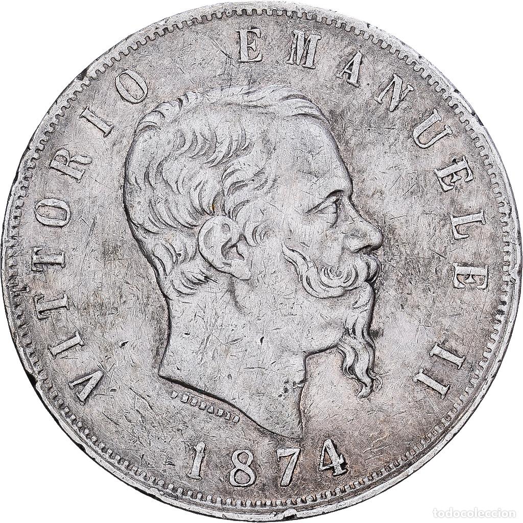 Monedas antiguas de Europa: [#1540085] Italia, Vittorio Emanuele II, 5 Lire, 1874, Milan, Plata, BC+, KM:8.3