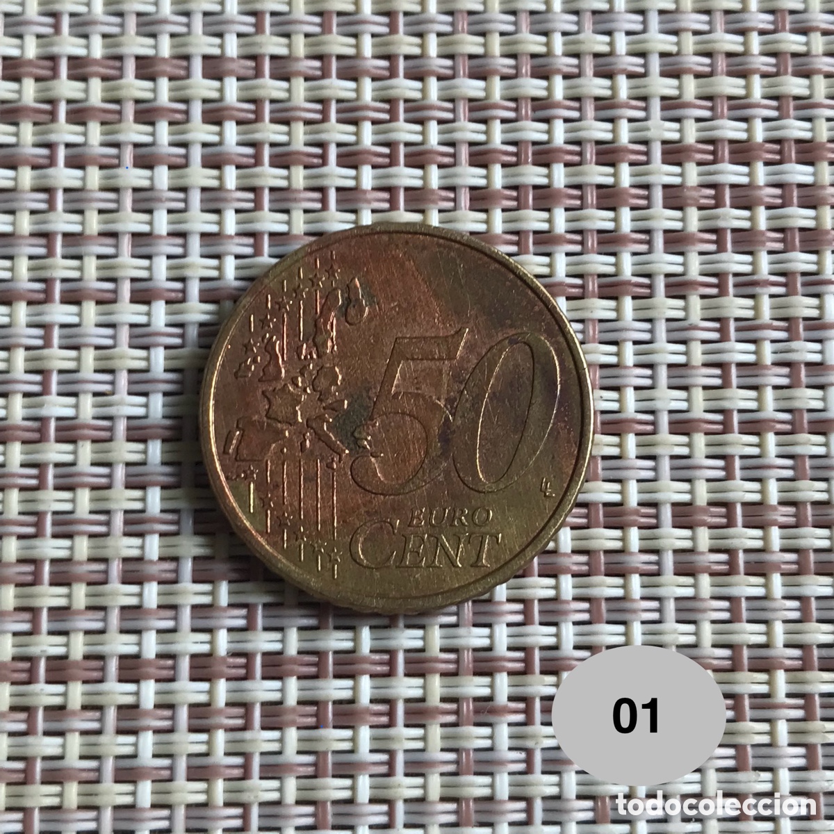 Alte M&uuml;nzen aus Europa: Moneda 50 centimos de Euro Alemania a&ntilde;o 2002 con Fallos de imprecion