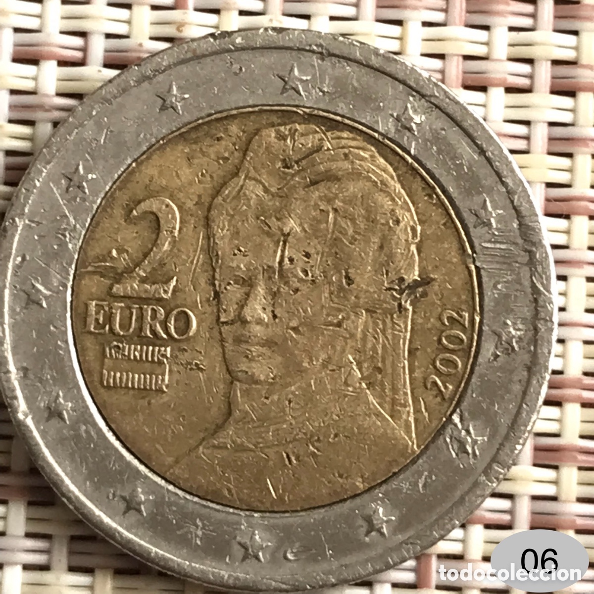 Alte M&uuml;nzen aus Europa: Moneda de 2 euros a&ntilde;o 2002 Austria con fallos de acu&ntilde;acion
