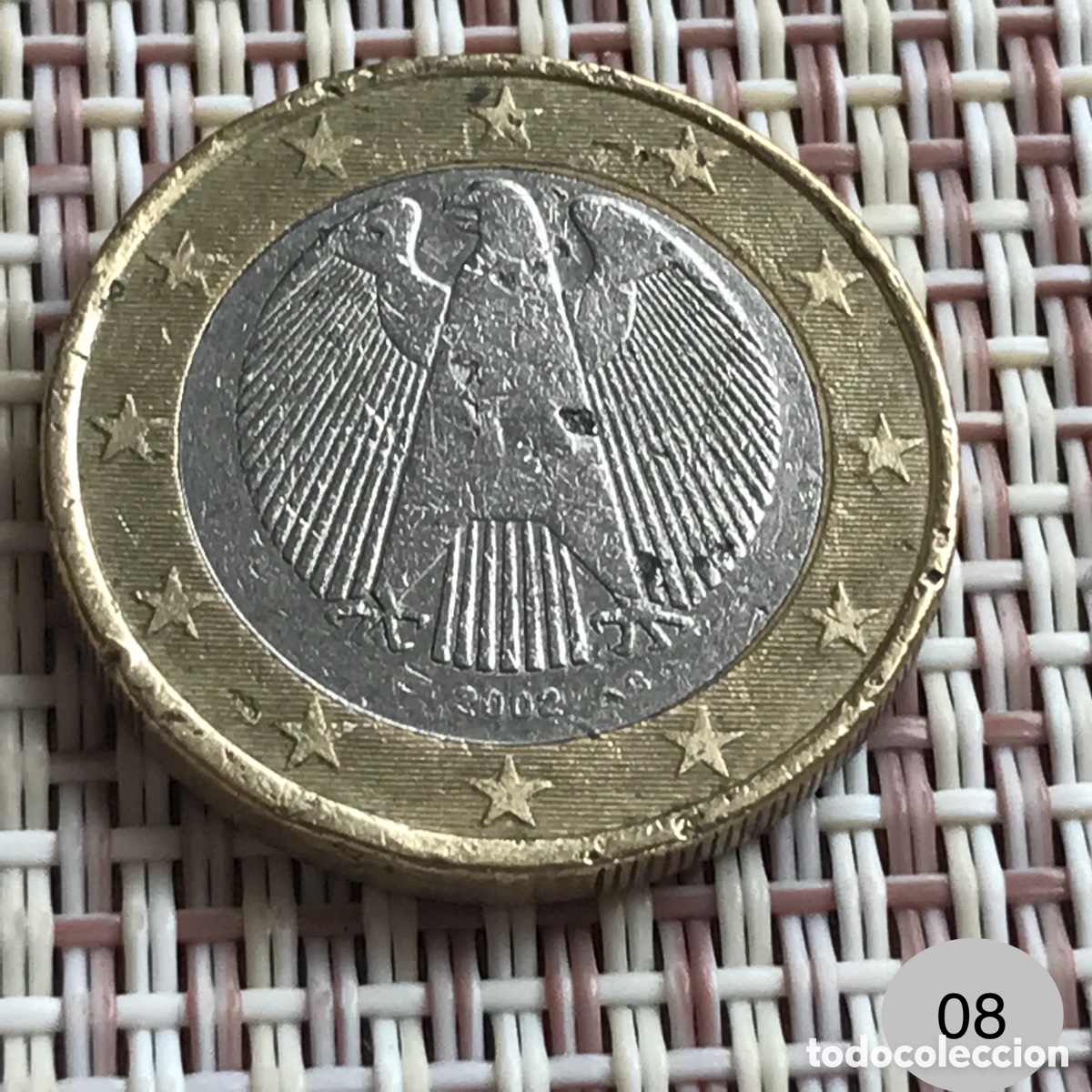 Old Coins of Europe: Moneda de 1 Euro Alemania a&ntilde;o 2002 con fallo de acu&ntilde;acion