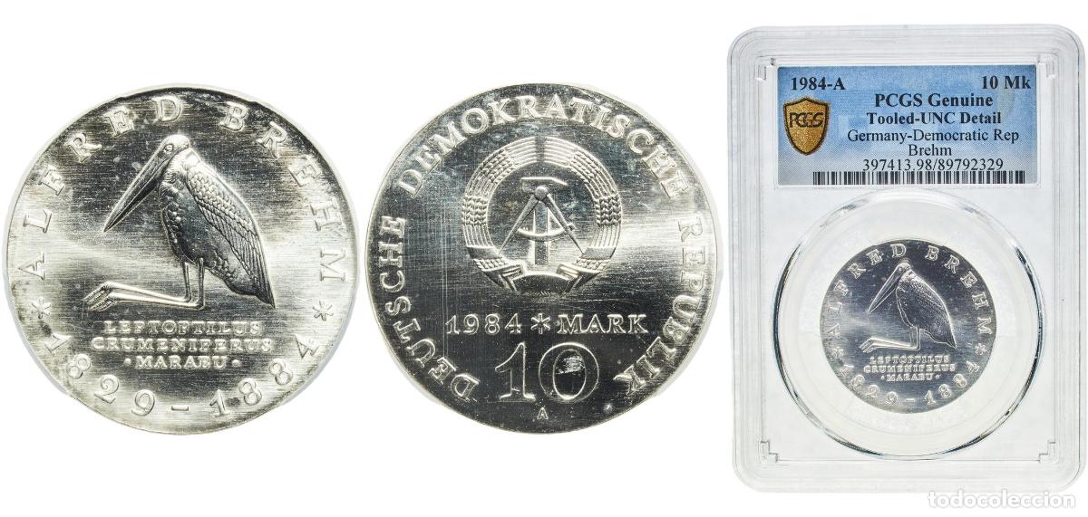 Monedas antiguas de Europa: Germany German Democratic Republic Democratic republic 1984 A 10 Mark (Alfred Brehm) Silver (.500)