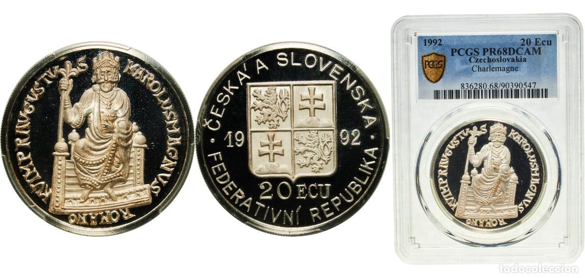 Monedas antiguas de Europa: Czechoslovakia 1992 20 ECU (Charlemagne) Rare Silver 30.86g PCGS PR 68 Top Pop