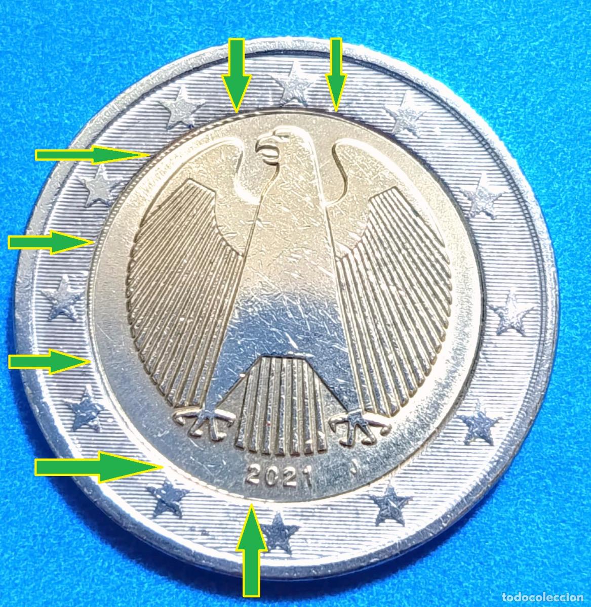 Monedas antiguas de Europa: Moneda 2 Euros ALEMANIA 2021 J , &Aacute;guila, ERROR de acu&ntilde;aci&oacute;n, Error de Ceca