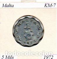 Monedas antiguas de Europa: MALTA 1972. 5 MILS, KM-7, CIRCULADA
