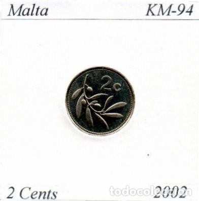 Monedas antiguas de Europa: MALTA 2002, 2 CENTS, KM-94, SC-UNC;