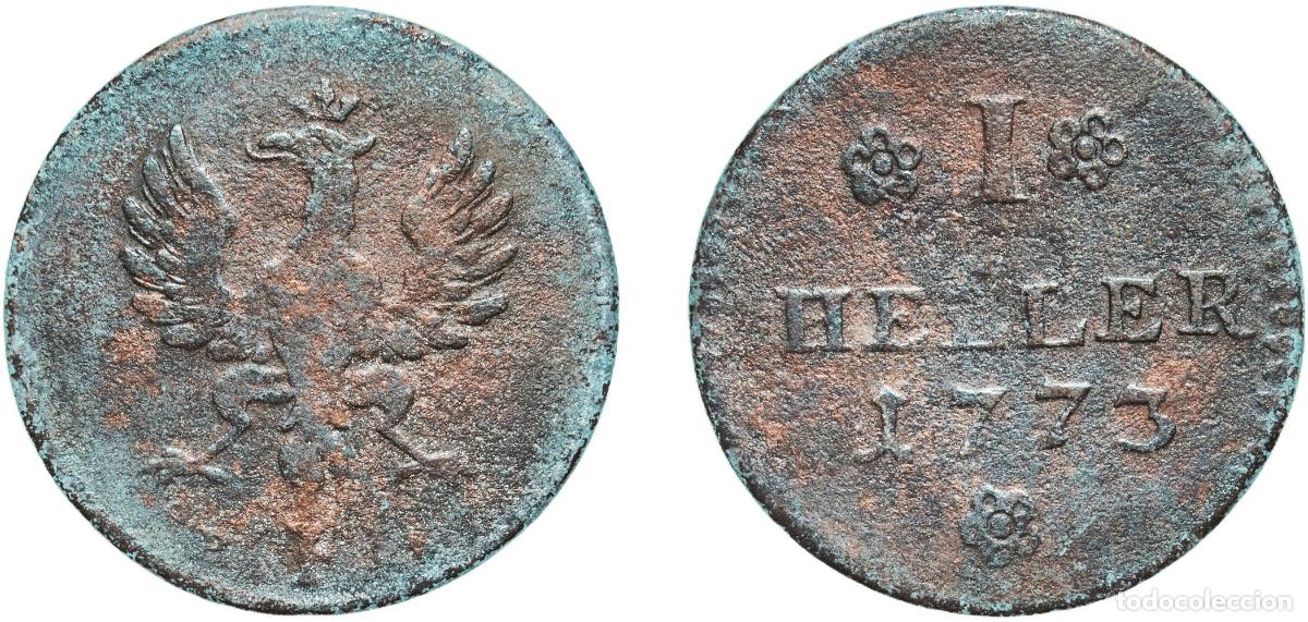 Monedas antiguas de Europa: Germany Free imperial city of Frankfurt German states 1773 1 Heller Copper Frankfurt am Main Mint 1