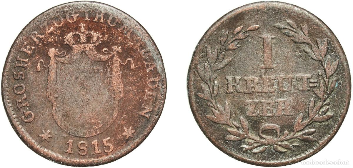 Monedas antiguas de Europa: Germany Grand Duchy of Baden German states 1815 1 Kreuzer - Charles II Louis Frederick Copper Mannh