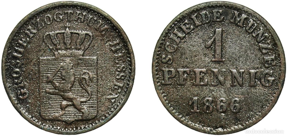 Monedas antiguas de Europa: Germany Grand Duchy of Hesse-Darmstadt German states 1866 1 Pfennig - Louis III Copper Darmstadt Mi