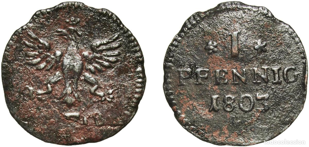 Monedas antiguas de Europa: Germany Free imperial city of Frankfurt German states 1803 F 1 Pfennig Copper Frankfurt am Main Min