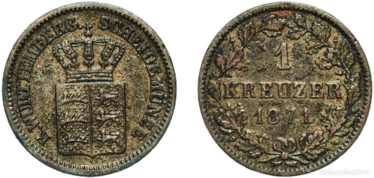 Monedas antiguas de Europa: Germany Kingdom of W&uuml;rttemberg Kingdom of W&uuml;rttemberg German States 1871 1 Kreuzer - Karl I Billon