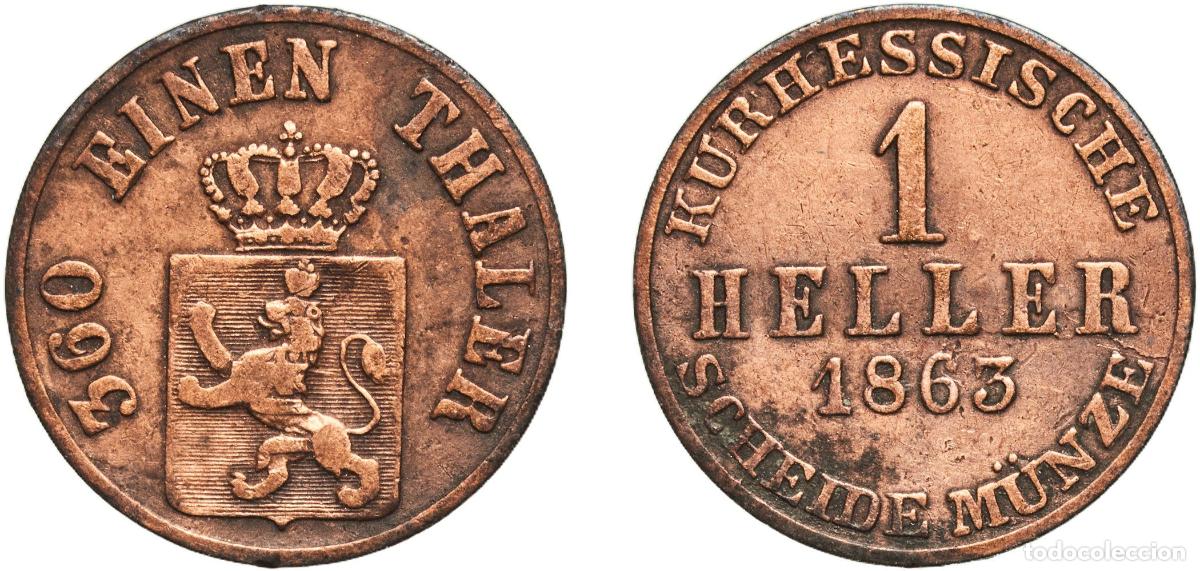 Monedas antiguas de Europa: Germany Electorate of Hesse-Cassel German states 1863 1 Heller - Frederick William Copper Kassel Mi