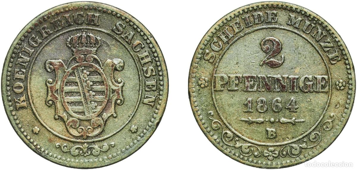 Monedas antiguas de Europa: Germany Kingdom of Saxony German states 1864 B 2 Pfennige - John Copper Dresden Mint (3139000) 2.85
