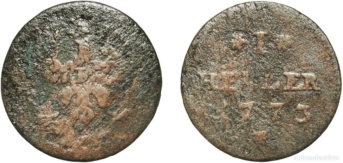 Monedas antiguas de Europa: Germany Free imperial city of Frankfurt German states 1773 1 Heller Copper Frankfurt am Main Mint 1