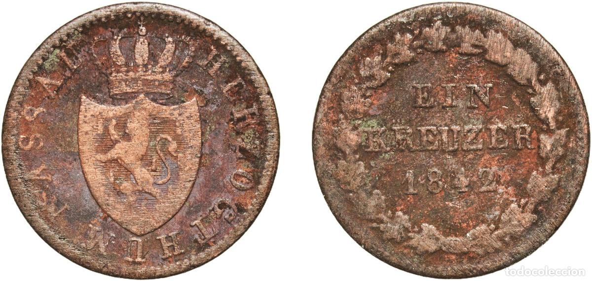Monedas antiguas de Europa: Germany Duchy of Nassau German states 1842 1 Kreuzer - Adolph Copper Wiesbaden Mint (479800) 3.71g