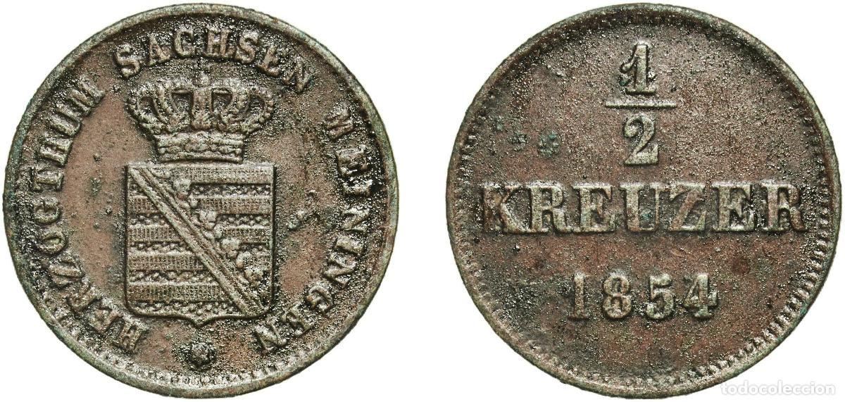 Monedas antiguas de Europa: Germany Kingdom of Bavaria German states 1854 &frac12; Kreuzer - Maximilian II Copper Munich Mint 2.41g XF
