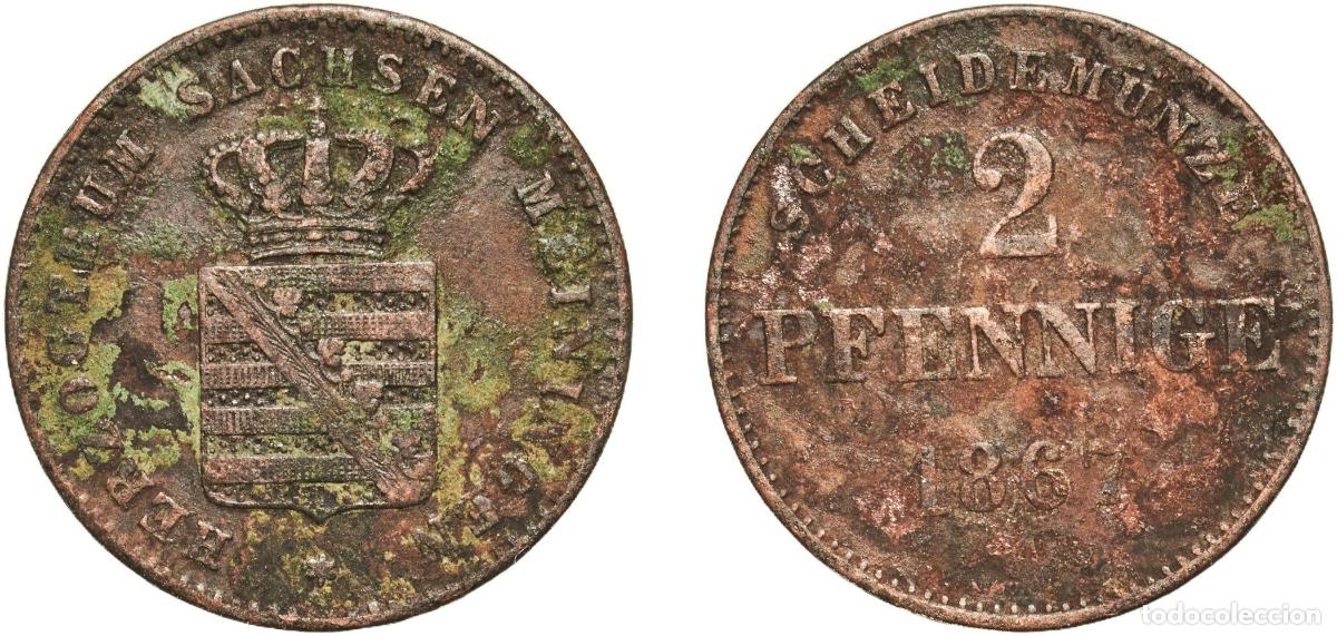 Monedas antiguas de Europa: Germany Duchy of Saxe-Meiningen German states 1867 2 Pfennige - Bernhard II Copper (480000) 2.48g V