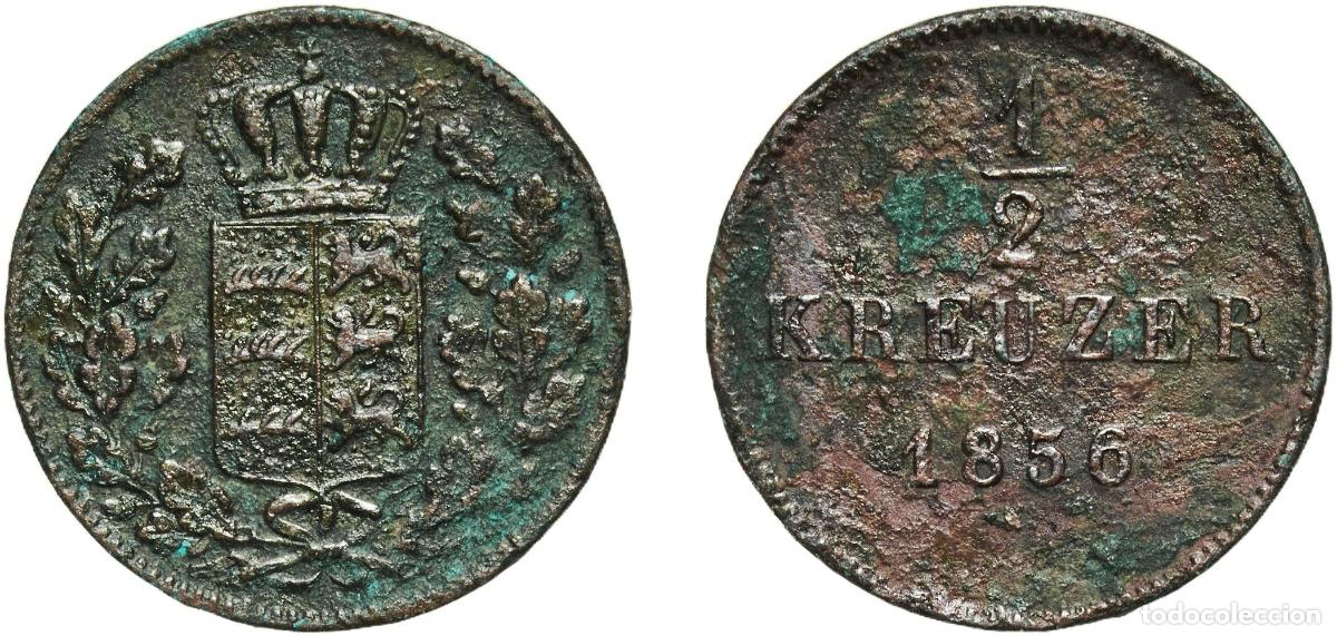 Monedas antiguas de Europa: Germany Kingdom of W&uuml;rttemberg Kingdom of W&uuml;rttemberg German States 1856 &frac12; Kreuzer - Wilhelm I Copp