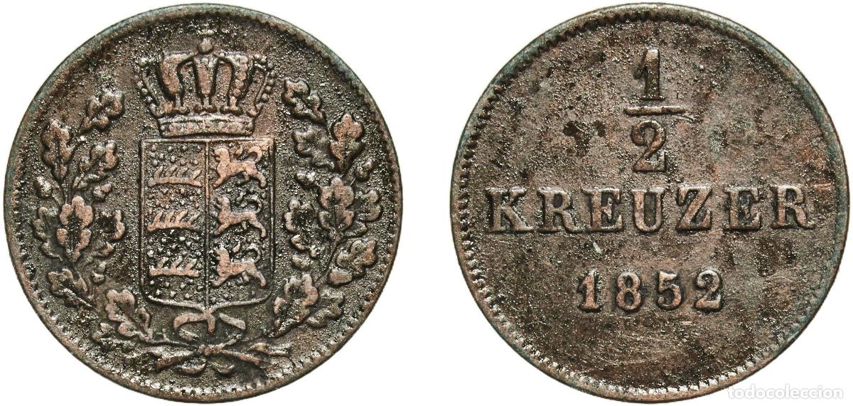 Monedas antiguas de Europa: Germany Kingdom of W&uuml;rttemberg Kingdom of W&uuml;rttemberg German States 1852 &frac12; Kreuzer - Wilhelm I Copp
