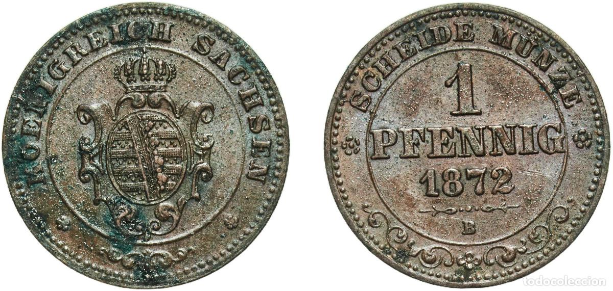 Monedas antiguas de Europa: Germany Kingdom of Saxony German states 1872 B 1 Pfennig - John Copper Dresden Mint (591150) 1.53g