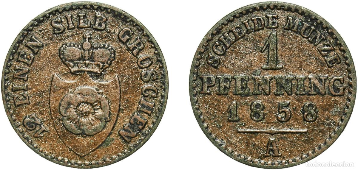 Monedas antiguas de Europa: Germany Principality of Lippe German states 1858 A 1 Pfenning - Paul Friedrich Emil Leopold III Cop