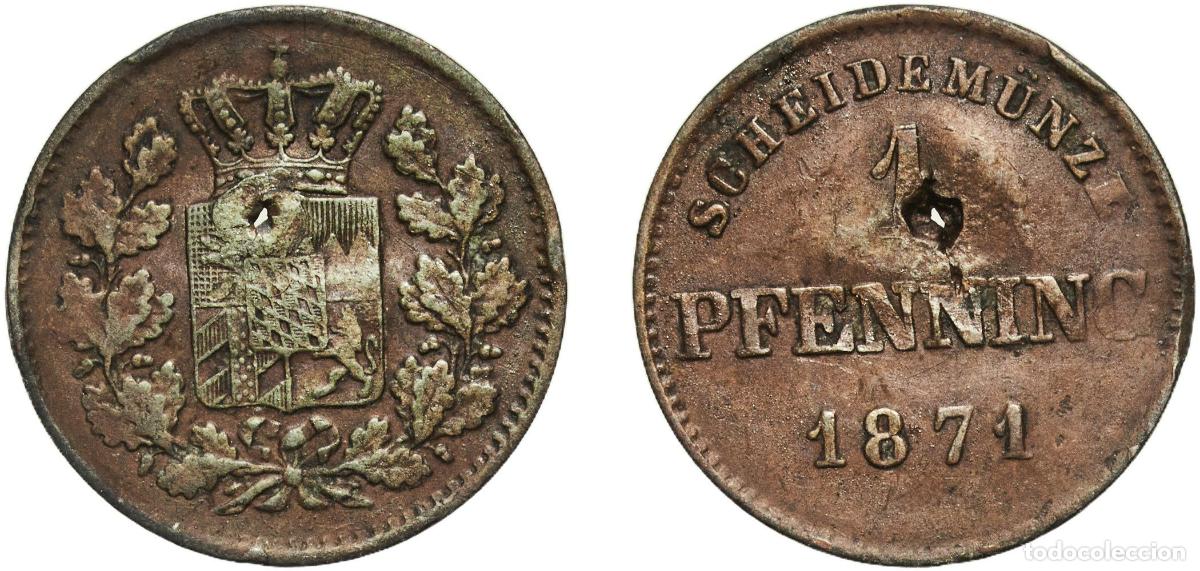 Monedas antiguas de Europa: Germany Kingdom of Bavaria German states 1871 1 Pfenning - Maximilian II Copper Munich Mint (153400