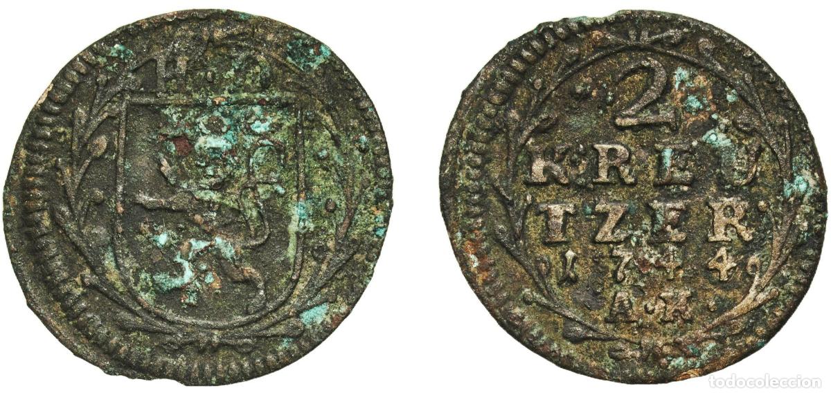 Monedas antiguas de Europa: Germany Grand Duchy of Hesse-Darmstadt German states 1744 2 Kreuzers - Louis VIII Billon Darmstadt