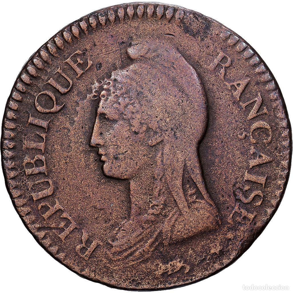 Monedas antiguas de Europa: [#139740] Francia, 1 D&eacute;cime, Dupr&eacute;, AN 5, Paris, Bronce, BC+, Gadoury:187