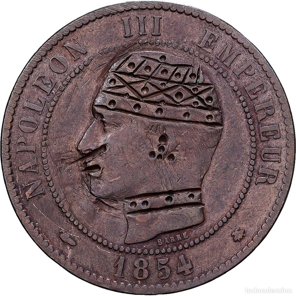 Monedas antiguas de Europa: [#139741] Francia, Napoleon III, 10 Centimes, 1854, Strasbourg, Satirique, Bronce, BC+