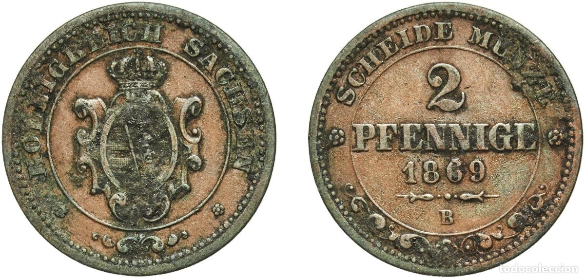 Monedas antiguas de Europa: Germany Kingdom of Saxony German states 1869 B 2 Pfennige - John Copper Dresden Mint (2220000) 3g V