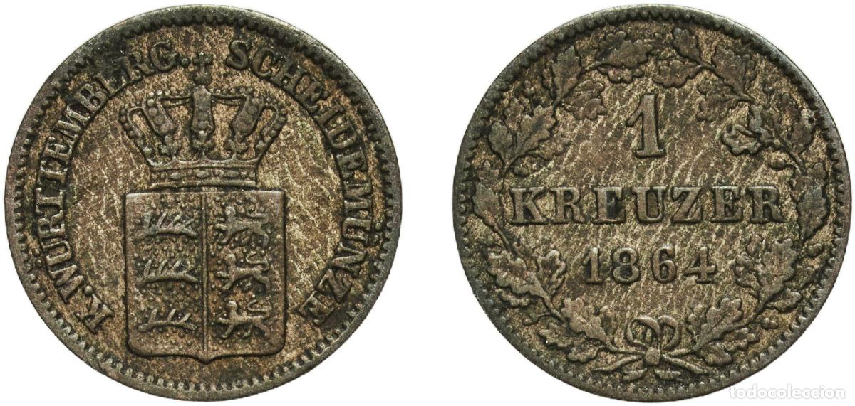 Monedas antiguas de Europa: Germany Kingdom of W&uuml;rttemberg Kingdom of Westphalia German states 1864 1 Kreuzer - William I Billo