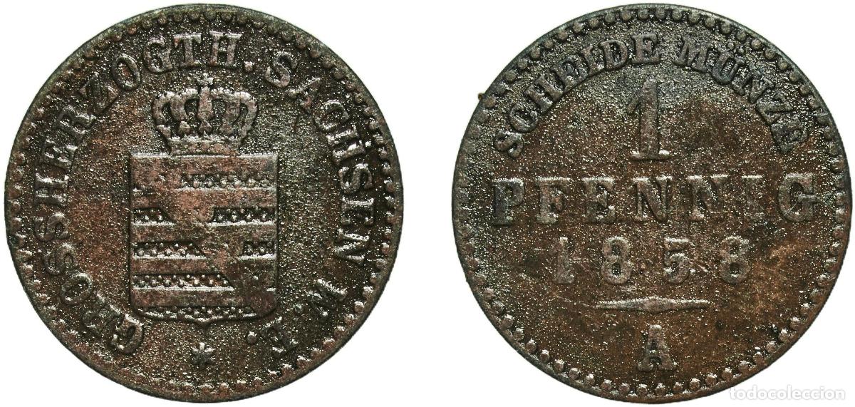 Monedas antiguas de Europa: Germany Grand Duchy of Saxe-Weimar-Eisenach German states 1858 A 1 Pfennig - Charles Alexander Copp