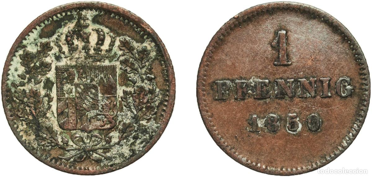 Monedas antiguas de Europa: Germany Kingdom of Bavaria German states 1850 1 Pfennig - Ludwig I / Maximillian II Copper Munich M