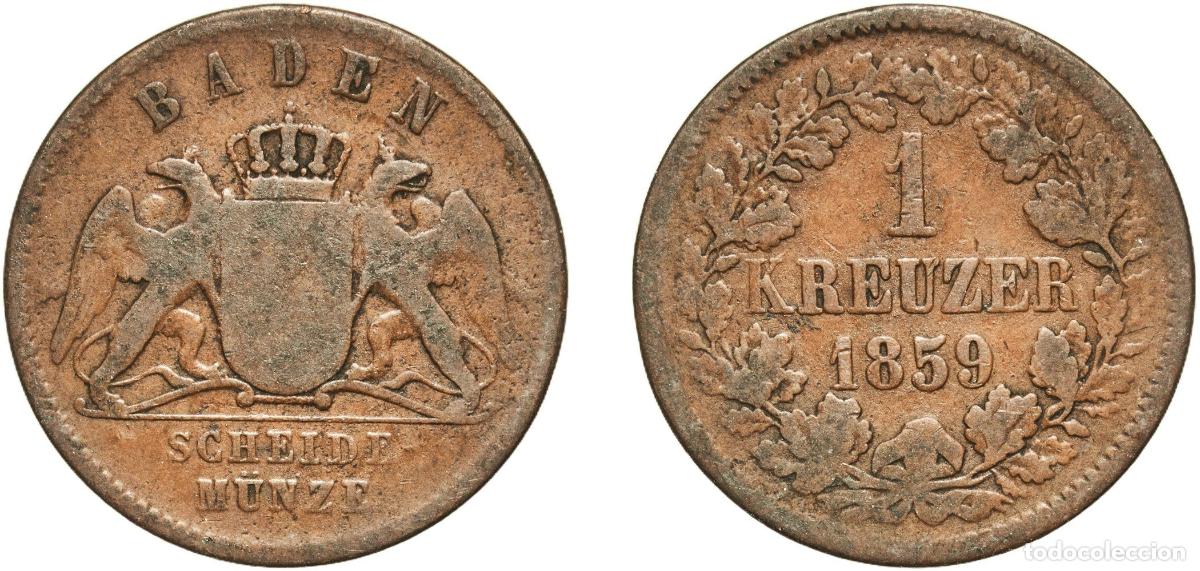Monedas antiguas de Europa: Germany Duchy of Nassau German states 1859 1 Pfennig - Adolph Copper Wiesbaden Mint (220000) 4g VF