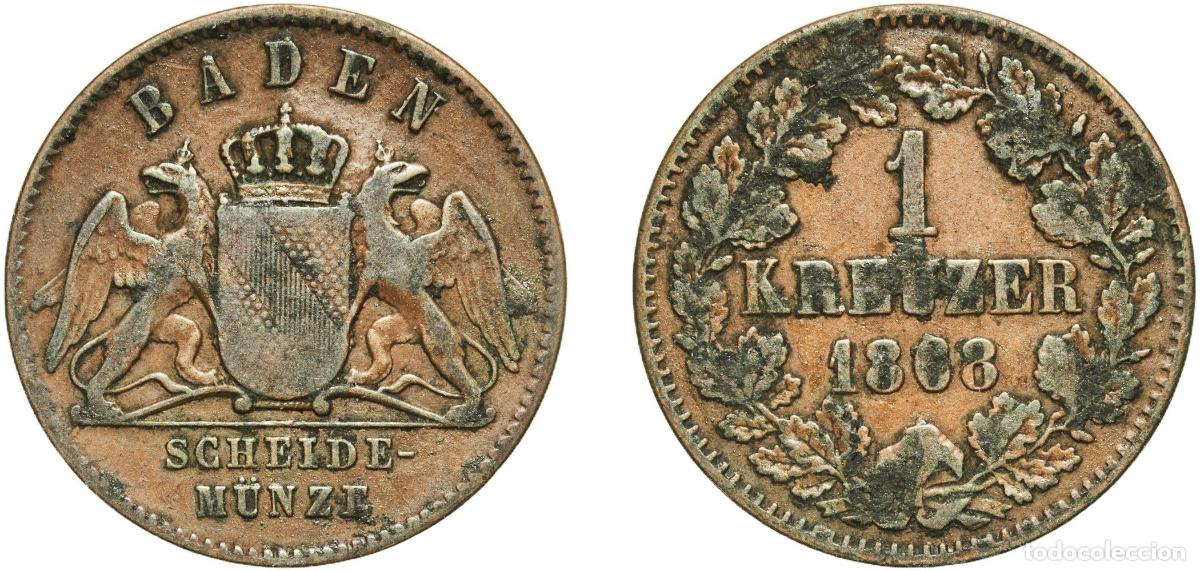 Monedas antiguas de Europa: Germany Grand Duchy of Baden German states 1868 1 Kreuzer - Friedrich I Copper Staatliche M&uuml;nze Bad