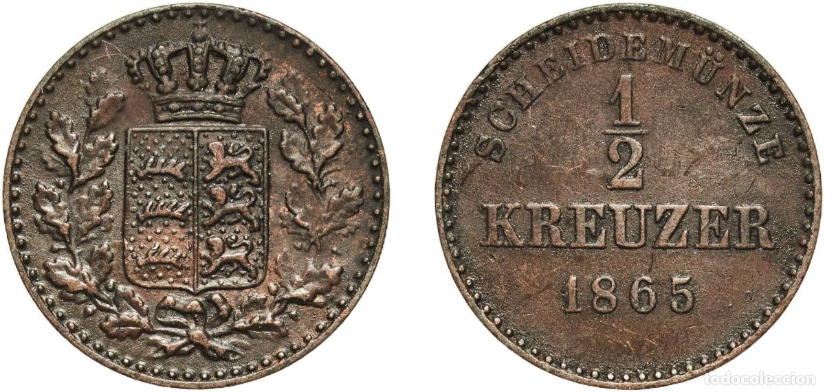 Monedas antiguas de Europa: Germany Kingdom of W&uuml;rttemberg Kingdom of W&uuml;rttemberg German States 1865 &frac12; Kreuzer - Charles I Copp
