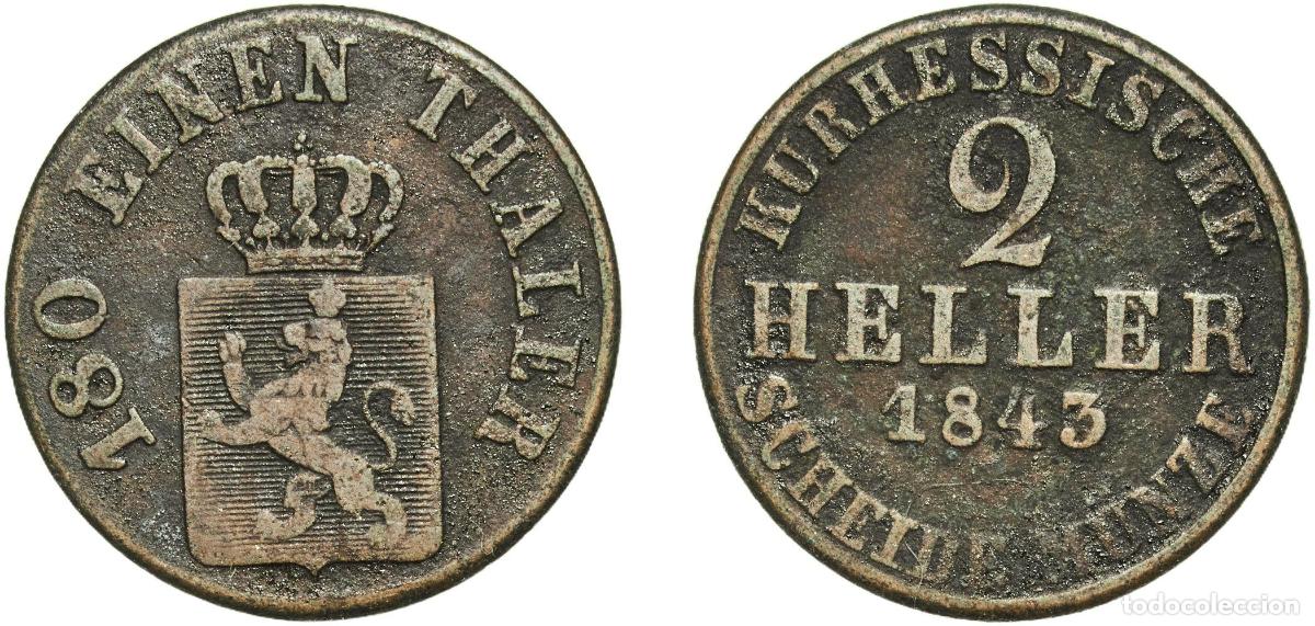 Monedas antiguas de Europa: Germany Electorate of Hesse-Cassel German states 1843 2 Heller - William II / Frederick William Cop