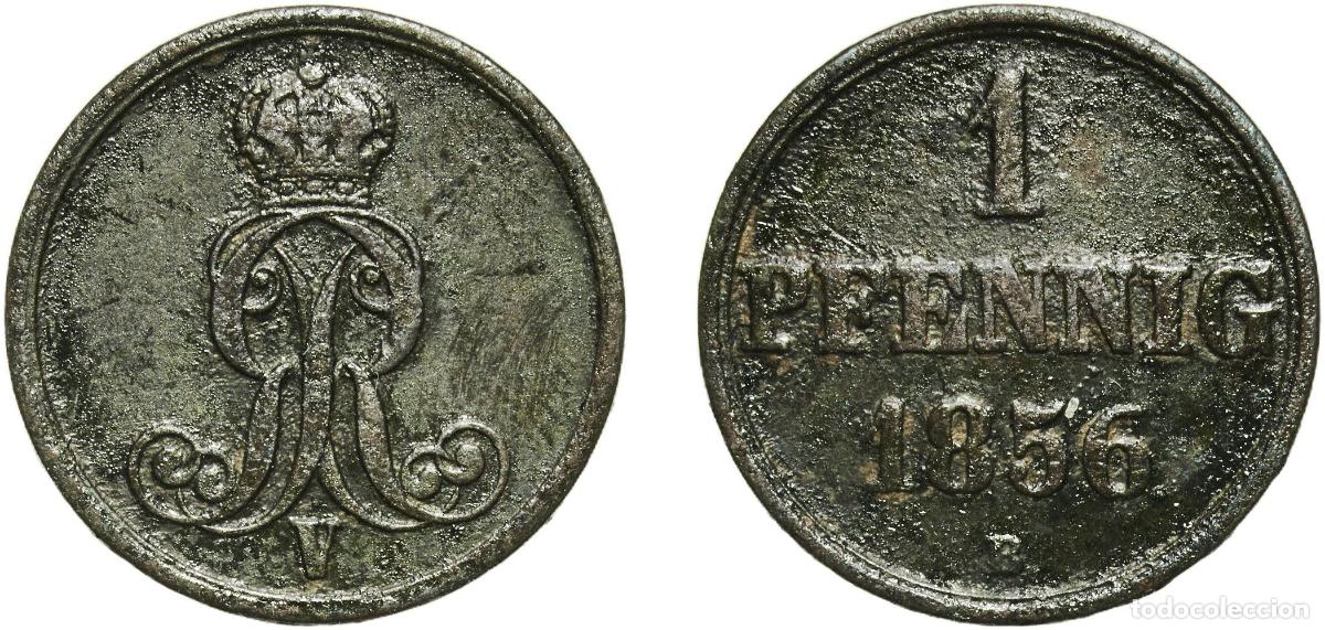 Monedas antiguas de Europa: Germany Kingdom of Hannover German states 1856 1 Pfennig - George V Copper Hanover Mint 2.28g VF A