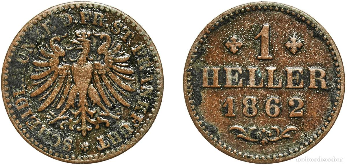 Monedas antiguas de Europa: Germany Free imperial city of Frankfurt German states 1862 1 Heller Copper (391000) 1.24g VF AKS 3