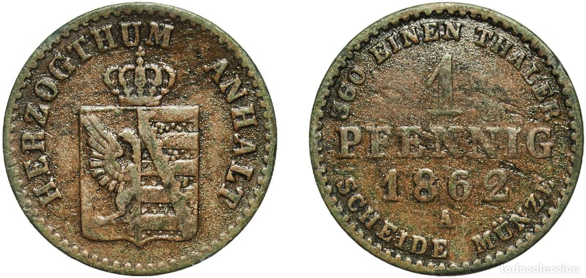 Monedas antiguas de Europa: Germany Duchy of Anhalt-Bernburg German states 1862 A 1 Pfennig - Alexander Charles (Joint Coinage